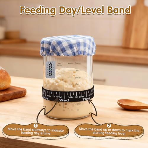34oz Sourdough Starter Jar Kit,Wide Mouth Sourdough Starter Container with Feeding Tracking Band, Silicone Spatula&Sourdough Starter Kit-Baking Supplies(2 pack). (Blue) - color: Blue