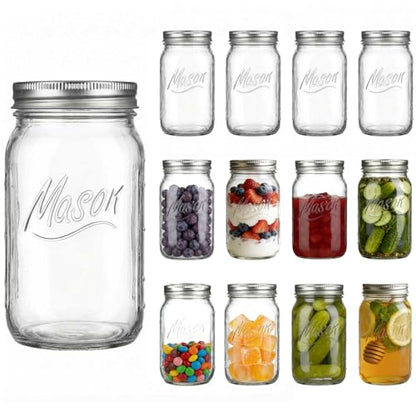 Wide Mouth Mason Jars 32 oz, 12 Pack Glass Canning Jars for Pickling, Fermenting & Food Storage, BPA Free, Airtight Seal, Microwave & Dishwasher Safe