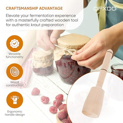 Food and Sourkraut Tamper - Wooden Hand Masher - Kitchen Wood Pounder - Kraut Masher Tool
