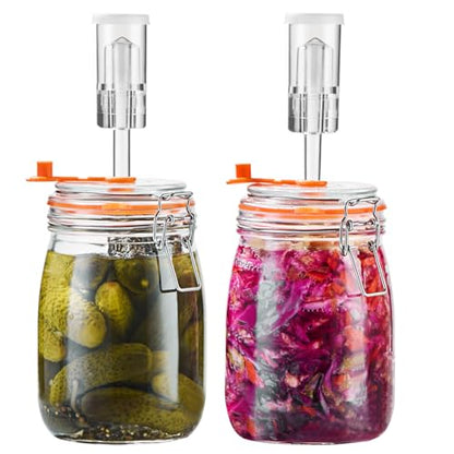 JILLMO Fermentation Jar, 1.1 Liters Glass Fermenting Kit for Making Sauerkraut, Hot Sauce, Mead, Cider and More, Pack of 2
