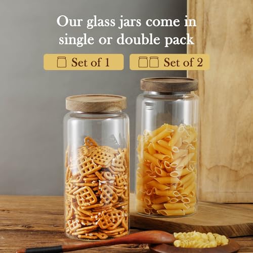Labina Glass Storage Container Airtight Food Jars Kitchen Canister with Wood Lids, 40 Oz Wide Mouth Pantry Organization Glass Jar for Flour, Sugar, Cookie, Spagetti, Nuts and Candy (2 Pack) - size: A6: 40 Oz 2 pcs