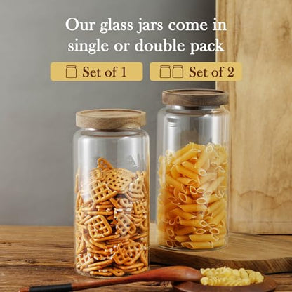 Labina Glass Storage Container Airtight Food Jars Kitchen Canister with Wood Lids, 40 Oz Wide Mouth Pantry Organization Glass Jar for Flour, Sugar, Cookie, Spagetti, Nuts and Candy (2 Pack) - size: A6: 40 Oz 2 pcs