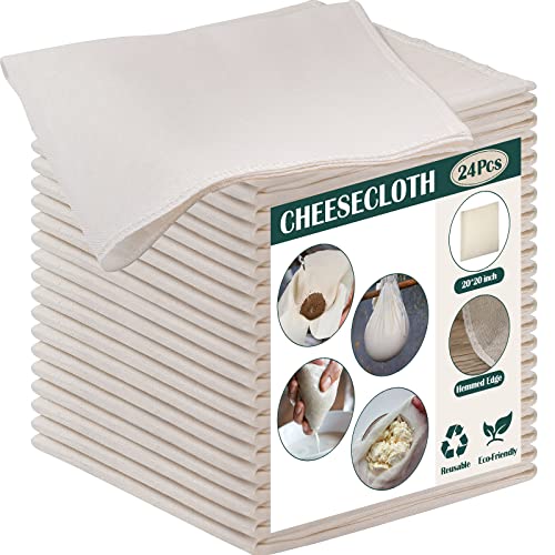 Reginary 24 Pcs 15 x 15 Inches Cheese Cloths Bulk, Grade 100, Hemmed Reusable Cheesecloth Bag for Straining Unbleached Cotton Muslin Cloth for Cheese Making, Cooking, Baking, Juicing, Butter, Turkey - size: 15 x 15 Inches