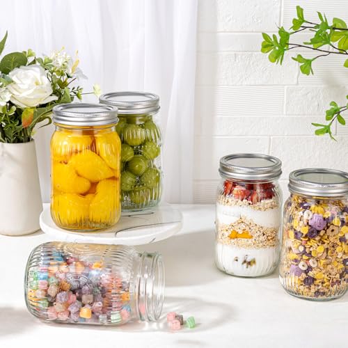 LUODA MirthMood 32 OZ Wide Mouth Mason Jars, 6 PACK Glass Mason Jars with airtight Lids, Quart mason jars wide Perfect for Canning, Pickling, Preserving, Fermenting, DIY Crafts & Decor