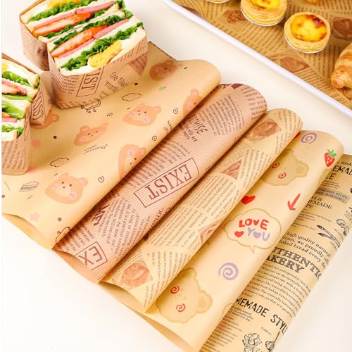 100 Sheets Wax Paper 15 x 11 Inch Greaseproof Sandwich Burger Chips Cuttable Baking Parchment Wraping Paper (Brown #4) - color: Brown #4
