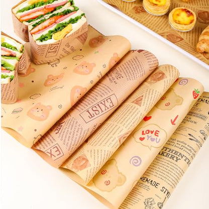 100 Sheets Wax Paper 15 x 11 Inch Greaseproof Sandwich Burger Chips Cuttable Baking Parchment Wraping Paper (Brown #4) - color: Brown #4