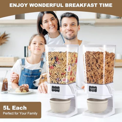 Cereal Dispenser Countertop with Cereal Bowls,16 Labels & Pen, Cereal Containers Storage, Candy Dispenser, Dry Food Dispenser For Pantry - Not Easy to Crush Food (White, 2 Pack) - color: White 2Pack