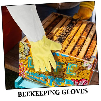 VICASKY Elastic Cuffs Beekeeping Gloves Long Sleeve Bee Keeper Safety Gear Leather and Canvas Multipurpose