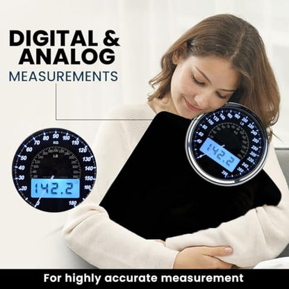 EILISON Highly Advance 2-in-1 Digital & Analog Weighing Scale for Body Weight-400lbs, 4 High Precison GX Sensor Accurate, Thick Tempered Glass, Extra Large Display (Black) - color: Black