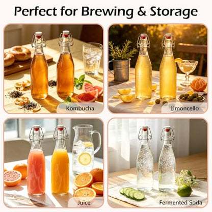 KEYWING 16oz Swing Top Glass Bottles, 10 Pack Glass Bottles with Lids, Airtight Flip Top Bottles for Fermentation, Kombucha, Vanilla Extract, Soda, Juice, Vinegar & Oil - size: 16oz 10 pack