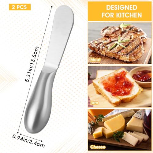 Dimeho 2 Pcs Butter Knife Little Cheese Spreader Knives Stainless Steel Spreader Knife Set Cocktail Knives for Condiments Cheese Charcuterie Board Jam Pastry making and Other Kitchen Daily - color: silver