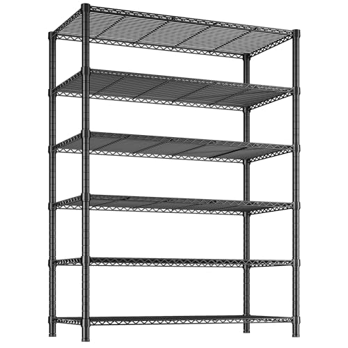 REIBII 6 Tier Wire Shelving,1800LBS Storage Shelves Metal Shelves for Storage Rack,75''H Adjustable Garage Shelving Heavy Duty Shelving Units Pantry Shelf Kitchen,75''HX35.5''WX18''D - color: Black, size: 75"H x 35.5"W x 18"D 6 Tier