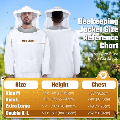 Flexzion Bee Jacket with Veil - Beekeeper Jacket for Men and Women, Lightweight Ventilated Pullover Beekeeping Smock, Sting Proof Protective Upper Body Suit, White Adult Double Extra Large - size: Adults X-Large