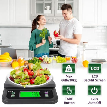 66LB 30kg Large Digital Kitchen Scale Food Scale for Baking Cooking Bread Meat Scales with Tare and Prep Counting LCD Display with Adapter, 6 Unit (Grey, 30kg) - color: Grey-30kg, size: Grey-30kg