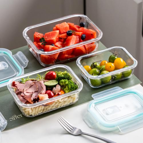 Glass Food Storage Containers Set with Airtight Lids – Leak-Proof Meal Prep Containers for Soups, Leftovers & Lunches – BPA Free, Microwave, Dishwasher & Freezer Safe (Blue 6PCS) - color: Blue 6PCS