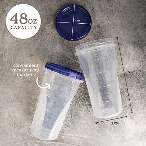 PLASTICPRO 48 Ounce Twist Top Deli Containers Clear bottom With Blue Top Twist on Lids Reusable, Stackable, Food Storage Freezer Container Pack of 4 (Blue) - color: Blue