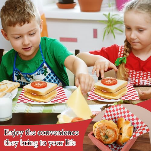 200 Pcs Wax Paper Sheets for Food,8.5x8.5" Food Basket Liners, Red and White Checkered Sandwich Wraps Paper,for Burgers Bread Restaurant Barbecue Picnic(Red) - color: Red