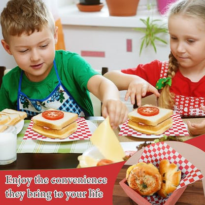 200 Pcs Wax Paper Sheets for Food,8.5x8.5" Food Basket Liners, Red and White Checkered Sandwich Wraps Paper,for Burgers Bread Restaurant Barbecue Picnic(Red) - color: Red