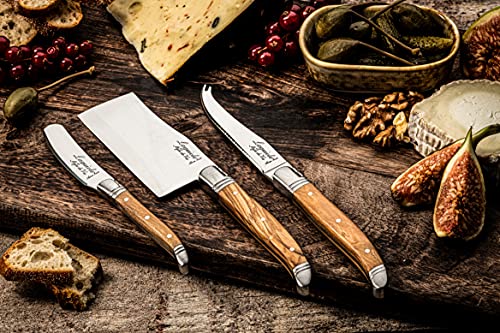 Laguiole Style De Vie Cheese Knives, Luxury Line, Olive Wood, Set of 3 Pieces, Giftbox Included - size: Small