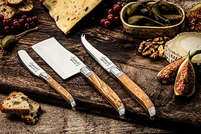 Laguiole Style De Vie Cheese Knives, Luxury Line, Olive Wood, Set of 3 Pieces, Giftbox Included - size: Small