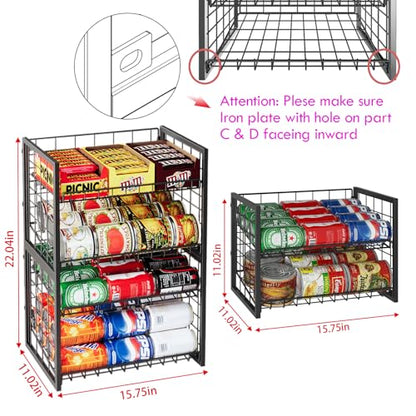 X-cosrack 2 Packs Stackable Can Rack Organizer for Pantry, 2-Tier Sturdy Adjustable Pantry Can Storage Organizer for Canned Food Can Goods, Kitchen Can Dispenser Holder for Soda Drinks Snack, Black - size: 2 Tier -2 Packs