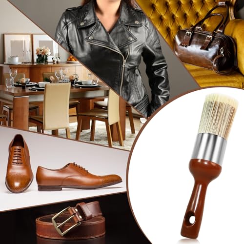 Horse Hair Brush for Leather and Furniture Salve - Durable Wax Brushing Tool with Comfortable Handle for Home Leather Cleaning （Long Handle） - size: Large