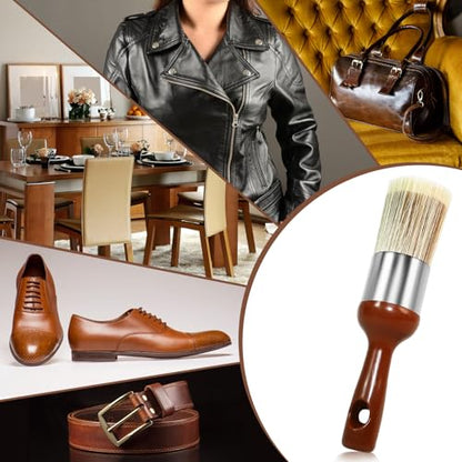 Horse Hair Brush for Leather and Furniture Salve - Durable Wax Brushing Tool with Comfortable Handle for Home Leather Cleaning （Long Handle） - size: Large