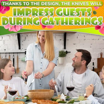 6 Pcs Butter Knife Set - 7.87 x 4.21" Floral Сheese Spreader Knives with Easy-to-Grip Ceramic Handles, Serrated Stainless Steel Blades, Polished, Dishwasher Safe - for Kitchens, Restaurants & Parties - color: Floral