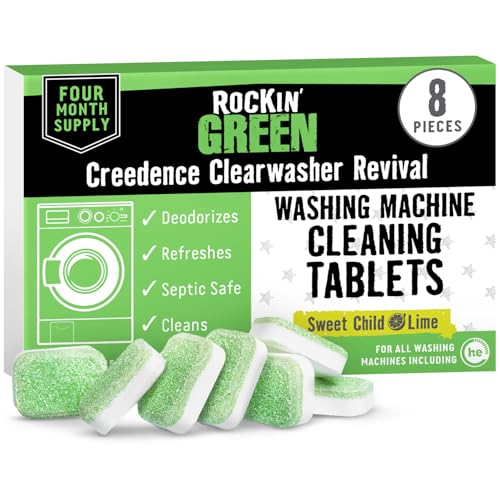 Rockin' Green Deep Cleaning and Deodorizing Tablets for Dishwashers, Washing Machines, and Garbage Disposals, Removes Odor and Residue (Washing Machine Cleaning Tablets, 8 Pack) - size: 1 Count (Pack of 8), style: Washing Machine Cleaning Tablets
