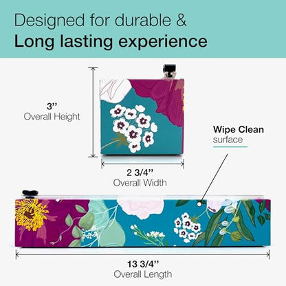 Chicwrap Spring Flowers Refillable Plastic Wrap Dispenser - One 12" x 250' Roll of Professional Grade Plastic Wrap - BPA Free and Kosher Certified - Reusable Dispenser w/Slide Cutter - style: Spring Flowers