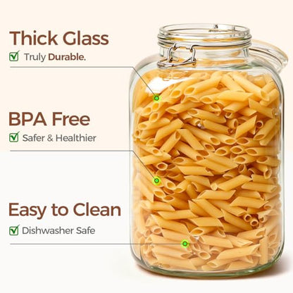 ComSaf Square Glass Pantry Jars with Airtight Lids 1.1 Gallon 2 Pack Large | Flour sugar rice, Coffee beans, Sourdough pickling, Pantry organization, Pickling fermenting, Cabinet organization, Snacks - size: 1.1 Gal*2