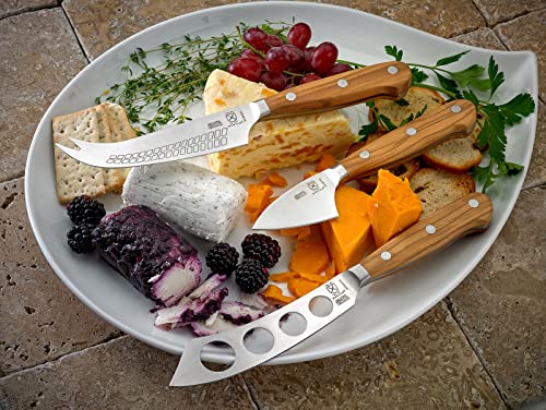Mercer Culinary Renaissance Olive Wood Cheese Knife Set - color: Olive Wood Handle, size: 3-Piece Cheese Knife Set