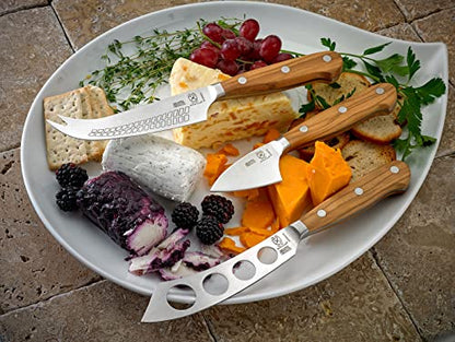 Mercer Culinary Renaissance Olive Wood Cheese Knife Set - color: Olive Wood Handle, size: 3-Piece Cheese Knife Set