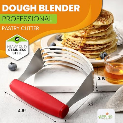 Spring Chef Red XL Size Dough Blender Tool For Baking, Heavy Duty Pastry Blender Tool for Easy Mixing, Stainless Steel Pastry Cutter with Sharp Blades, Dishwasher Safe Dough Mixer | Heavy Duty Dough Mixer with Stainless Steel Blades, Butter Cutter for Eas