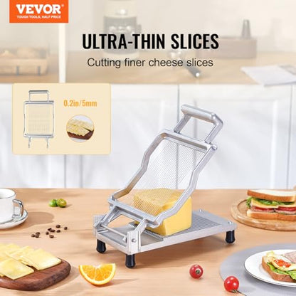 VEVOR Cheese Slicer, Butter Cutter with 0.2" Ultra-Thin Cheeser Butter Cutting Blade, Detachable Cheese Slicer Wire, Aluminum Alloy Commercial Cheese Cutter with 316 Stainless Steel Knife Wire - size: 0.2"