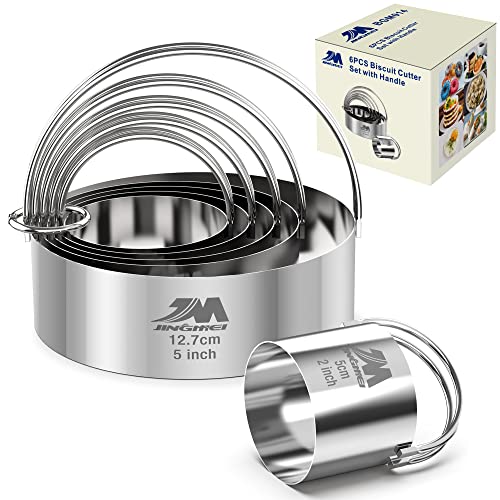 Biscuit Cutter Set for baking 2inch 2.5inch 3inch 3.5inch 4inch 5inch large size Round Metal Baking Rings with handle for Pastry, Biscuits, and Dough Cutting 6pcs set GIFT Package - style: 6pcs with Handle(2-5in)