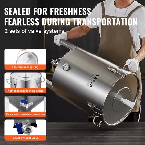 VEVOR Fermentation Tank 16 Gal,Stainless Steel Beer Brew Fermentor, Brew Bucket Fermentor for Home Brewing with Conical Base Brewing Equipment - size: 16 Gal-Fermenter1.0