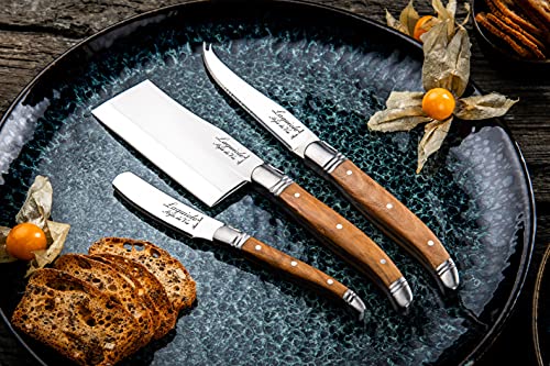 Laguiole Style De Vie Cheese Knives, Luxury Line, Olive Wood, Set of 3 Pieces, Giftbox Included - size: Small