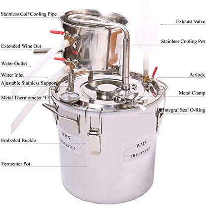 YUEWO 2 Pots Stainless Steel Still 2Gal/10Liters Water Alcohol Distiller Home Brew Kit Wine Making Supplies for DIY Brandy Whisky Vodka Distilled Water, Silver - size: 2 Gal 10 Liters