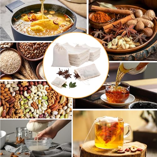 Cooking Spice Bags - 25pcs Reusable Empty Muslin Tea Filter Cheesecloth Strainer Bag For Straining Brewing Soup (8x10cm & 15x20cm)