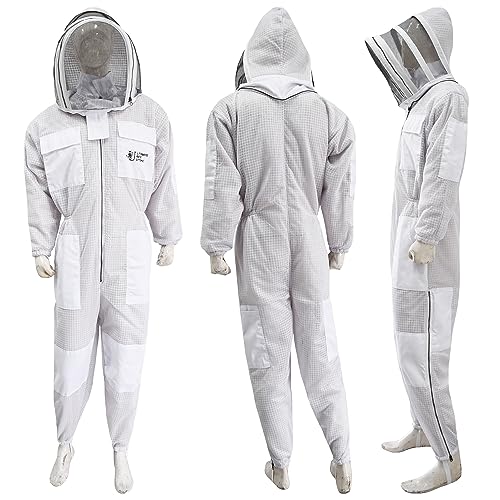 Highly Ventilated Beekeeping Suit Beekeepers 3 Layer Premium bee Suit for Men & Women with Pair of Gloves - color: White Fencing Veil, size: 3X-Large