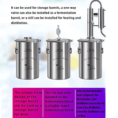 Stainless Steel Fermenter Conical Home Brewing Fermentation Tank，Including Temperature Patch, Silicone Plug, One-way Valve, Silicone Ring (316, 20L) - color: 316, size: 20L