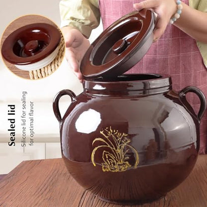 Fermentation Crock Jar Sauerkraut Crock - Ceramic Fermenting Crock with Seal Lid for Fresh Chinese Pickle, Kimchi & Kombucha - Stoneware Pickling Crock,5L - size: 5L