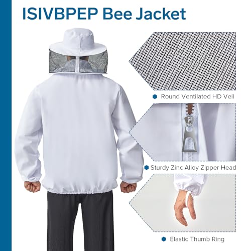 Professional Bee Jacket for Men & Women with Round Veil, Beekeeping Jacket with Ventilated Glove, Beekeeper Jackets Bee Outfit for Backyard and Bee Keeper M - size: Medium
