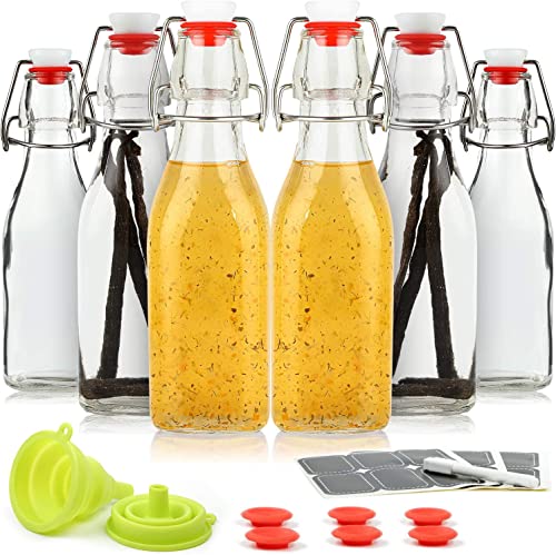 Vanilla Extract Bottles [8.5 oz, 12-Pack] – Flip Top Swing Top Glass Bottles for Homemade Extracts, Kombucha, Coquito, Juice – Airtight Leak-Proof Caps with Funnel, Extra Gaskets, Labels & Marker - size: 8.5oz - 12 Pack