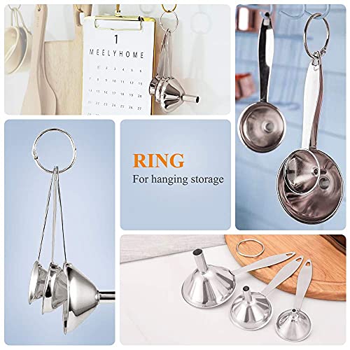 3 in 1 Metal Funnels for Filling Bottles Stainless Steel Small Kitchen Funnel Set for Transferring Essential Oils Liquid Fluid Spice Dry Ingredients Powder, Durable (‎Long-Handled Funnel) - size: ‎Long-handled funnel