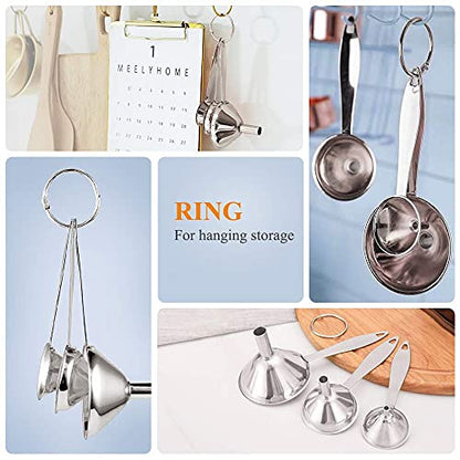 3 in 1 Metal Funnels for Filling Bottles Stainless Steel Small Kitchen Funnel Set for Transferring Essential Oils Liquid Fluid Spice Dry Ingredients Powder, Durable (‎Long-Handled Funnel) - size: ‎Long-handled funnel