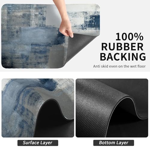 Dish Drying Mat for Kitchen Counter, Blue and White Grey Abstract Art, Absorbent Quick Dry Pad with Rubber Backing, Draining Mat Dish Rack Pad for Dishes, Utensils, Countertops, Sinks 12" x 20 - color: Blue and White Grey