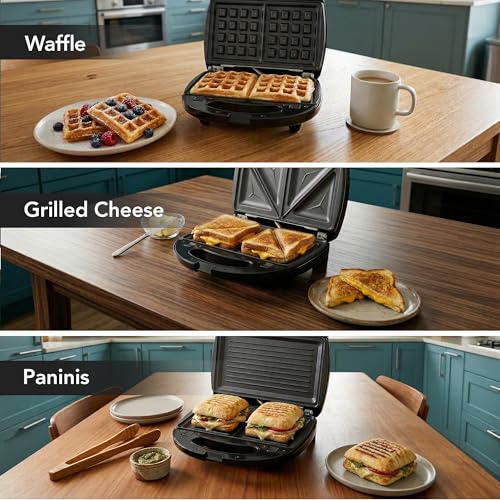 OVENTE Electric Sandwich, Panini and Waffle Maker Set with 3 Removable Non-Stick Plates, 750 Watts, Perfect for Grilled Cheese, Tuna Melts, Burgers, Steaks and Snacks, Black GPI202B - color: GPI202B
