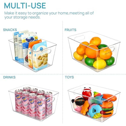 Vtopmart Clear Plastic Storage Bins, 6 PCS Pantry Organizer Bins with Handle for Refrigerator, Fridge, Cabinet, Kitchen, Countertops, Cupboard, Freezer Organization and Storage, Large - size: L(11.3"×7.5"×6")